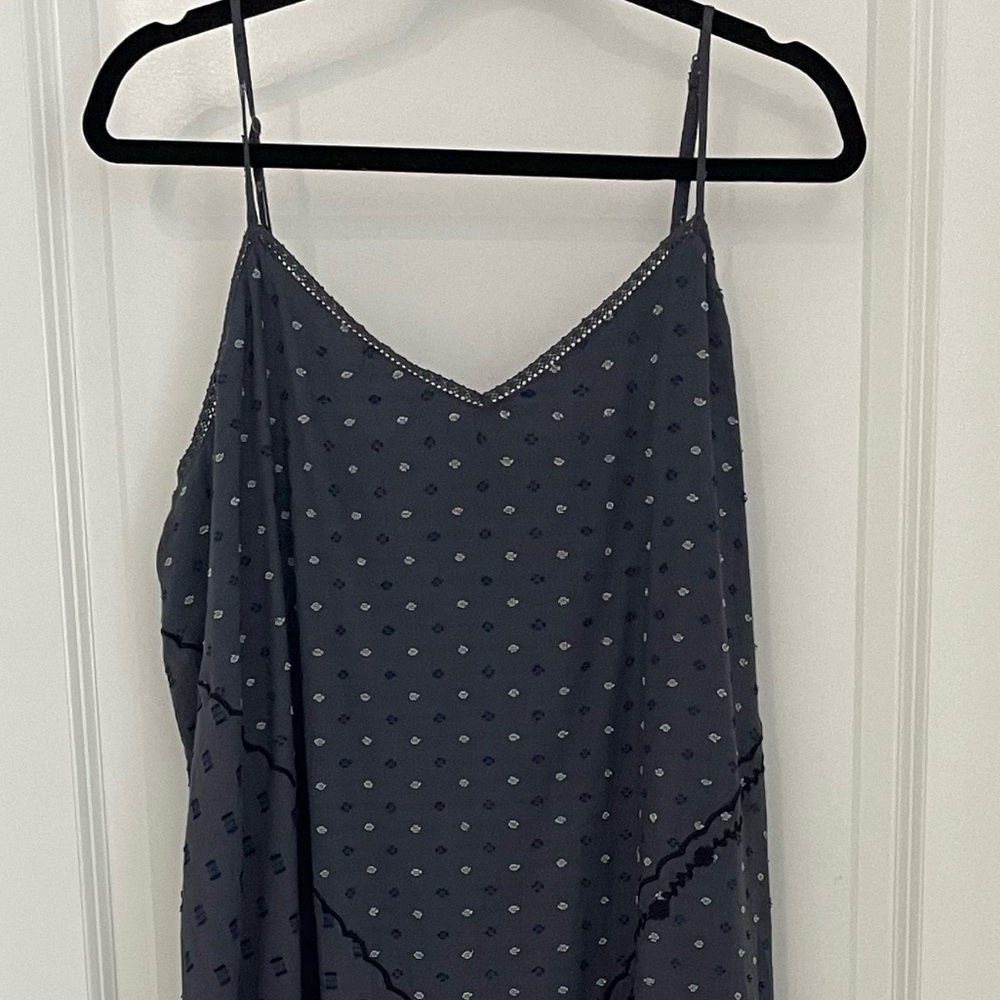 NWT Lucky Brand Textured Patchwork Dress India Ink Blue Embroidered.       20 - Picture 4 of 12